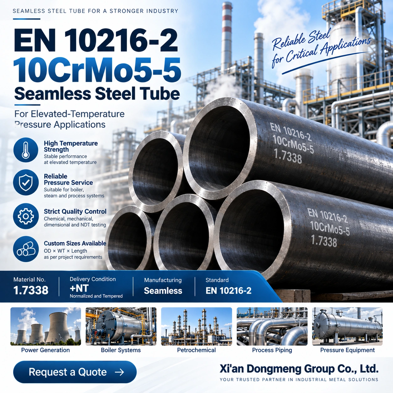 EN 10216-2 10CrMo5-5 심리스 스틸 튜브